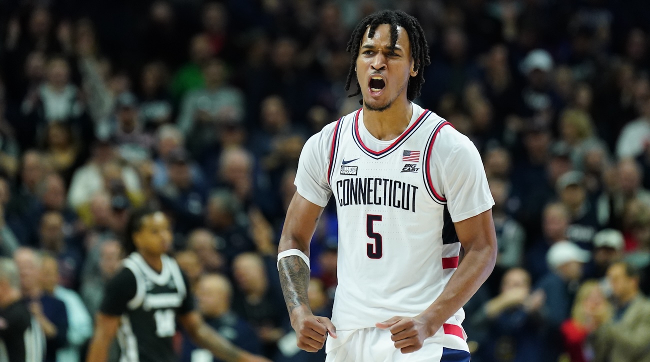 Stephon Castle reacts after his three-point basket against Providence.